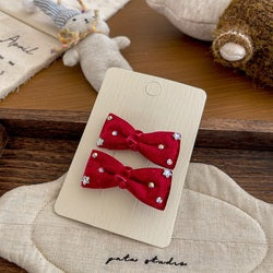 2pcs Ruby Sparkle Bows Hair Clips