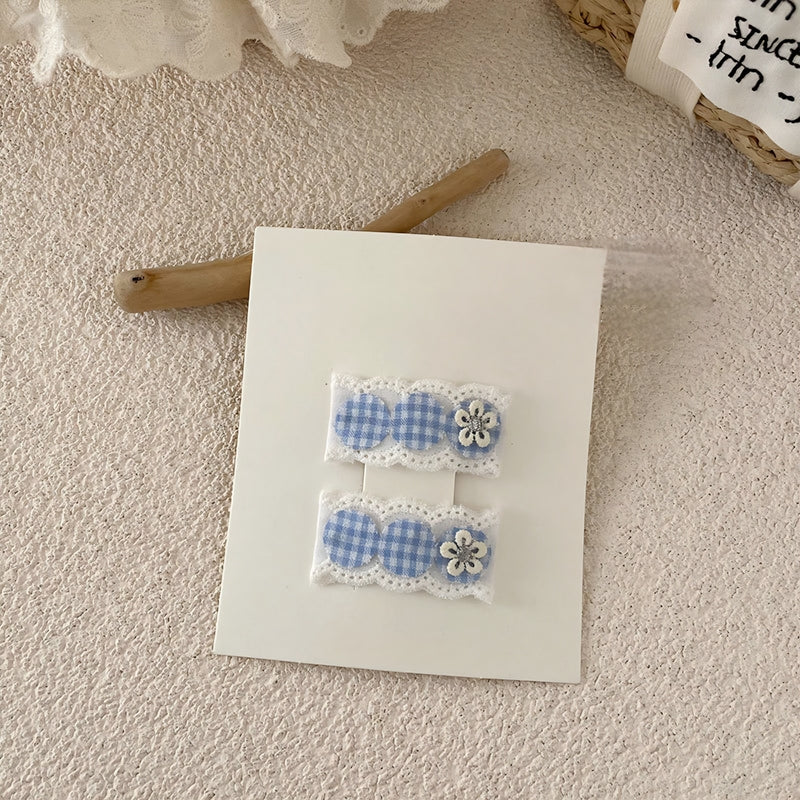 2pcs Blue Checkered Blossom snap clip