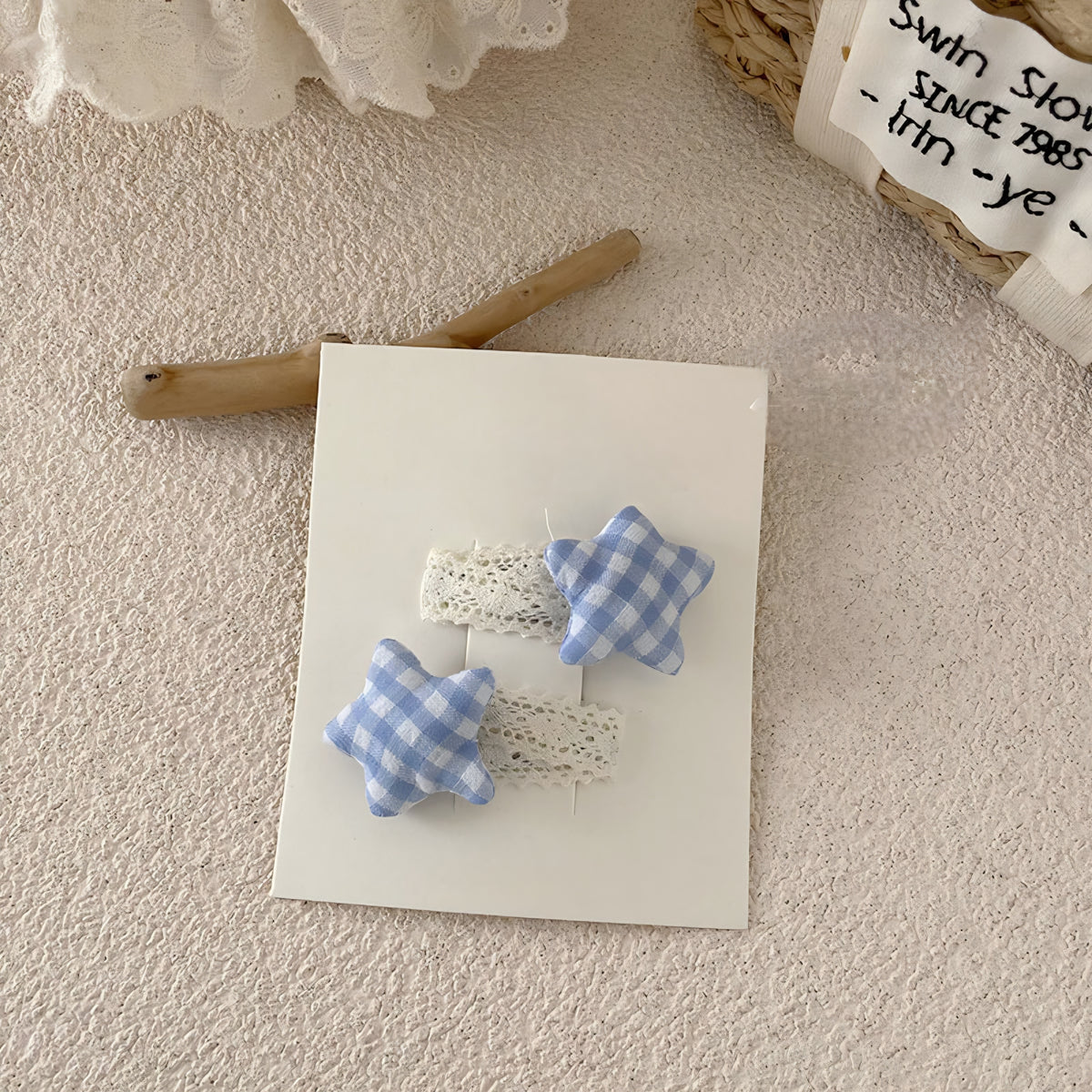 2pcs Blue Checkered Blossom snap clip