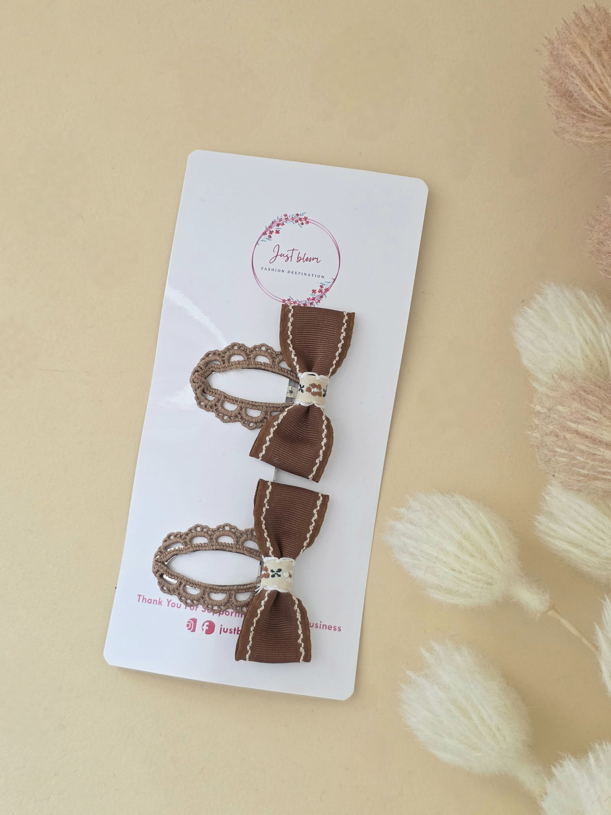 Vintage Cocoa Bow and Lace Clips