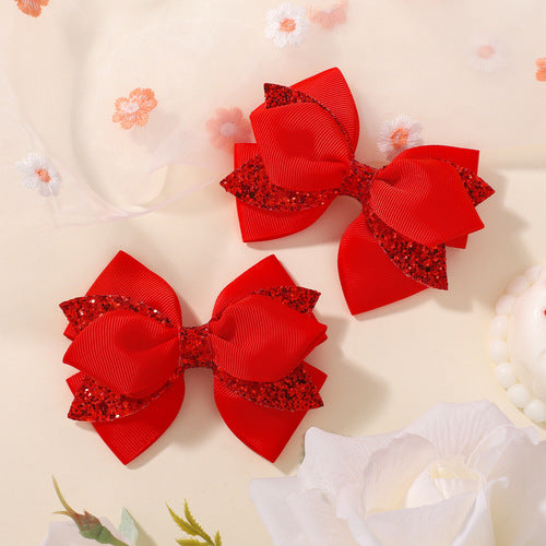 2pcs Sparkly Red Big Bow Hair Clip