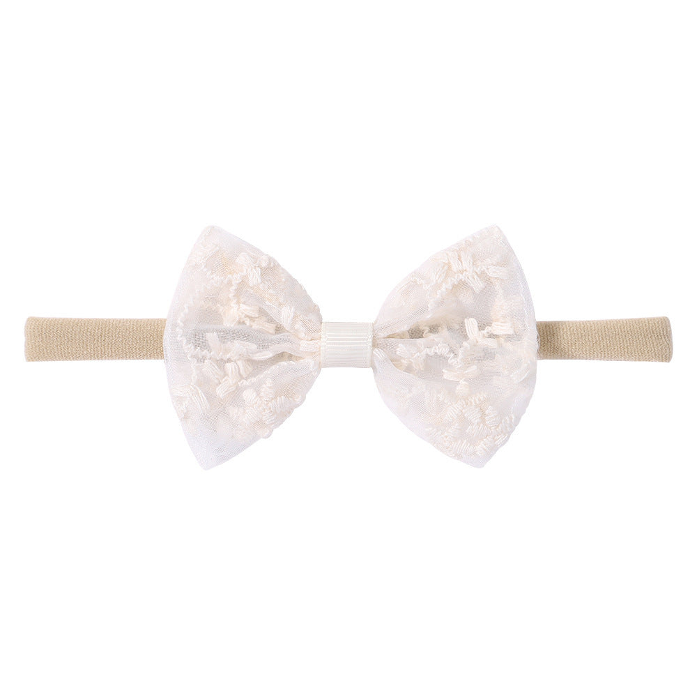 Embroidered bow baby headband set