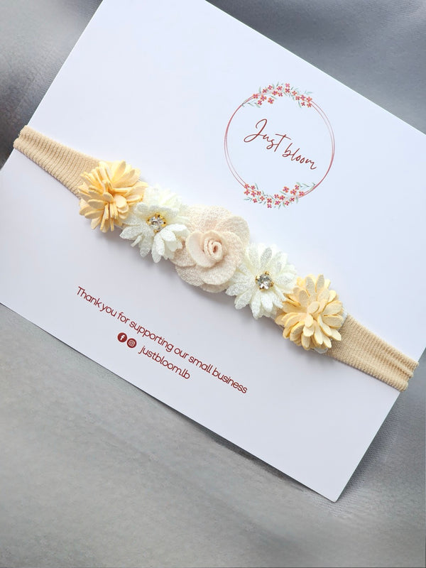 Mixed offwhite/yellow floral baby headband