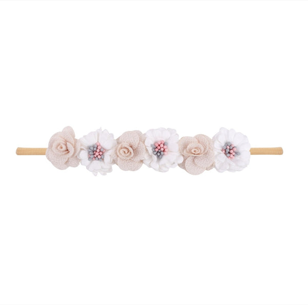 Mixed white/blue jeans floral baby headband