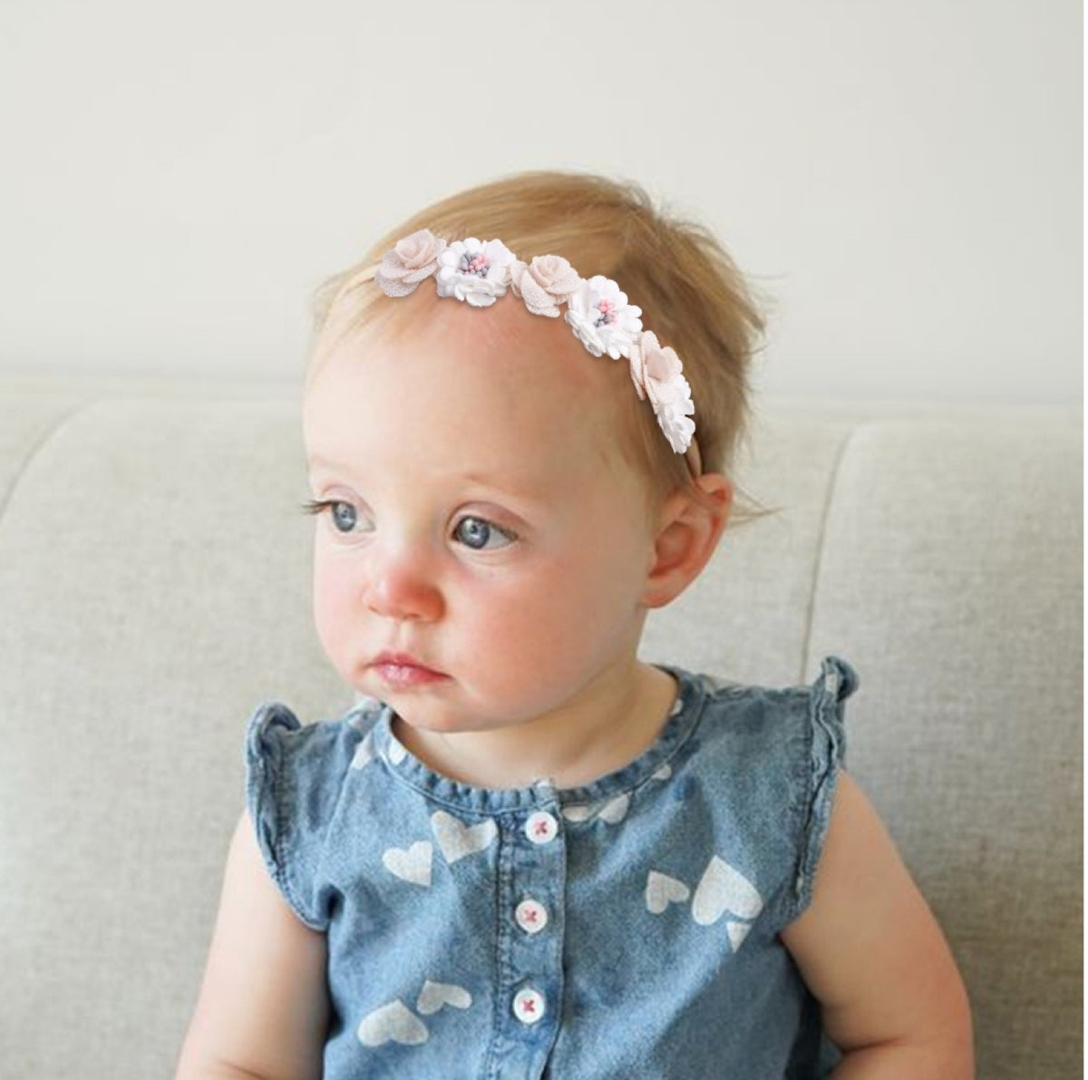 Mixed white/blue jeans floral baby headband