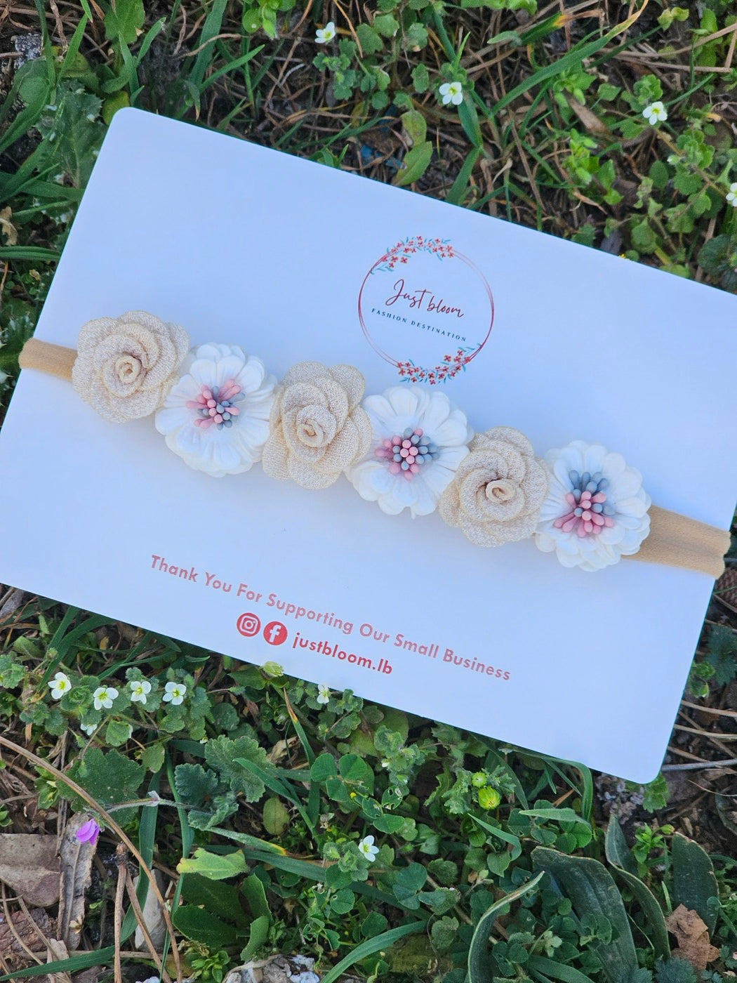 Mixed white/blue jeans floral baby headband