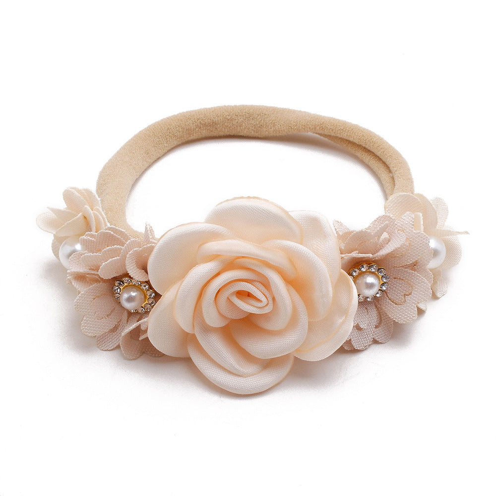 Rose beige floral baby headband