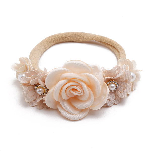 Rose beige floral baby headband