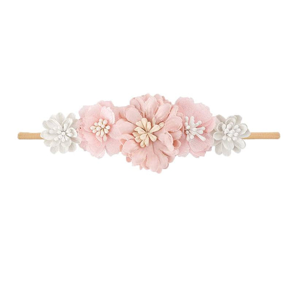 Mixed pink/white floral baby headband with pearls