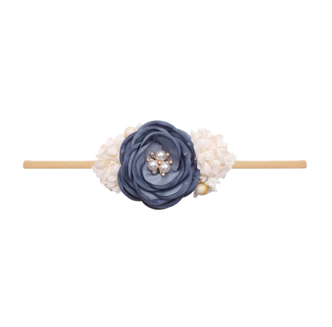 Navy floral baby headband with pearls