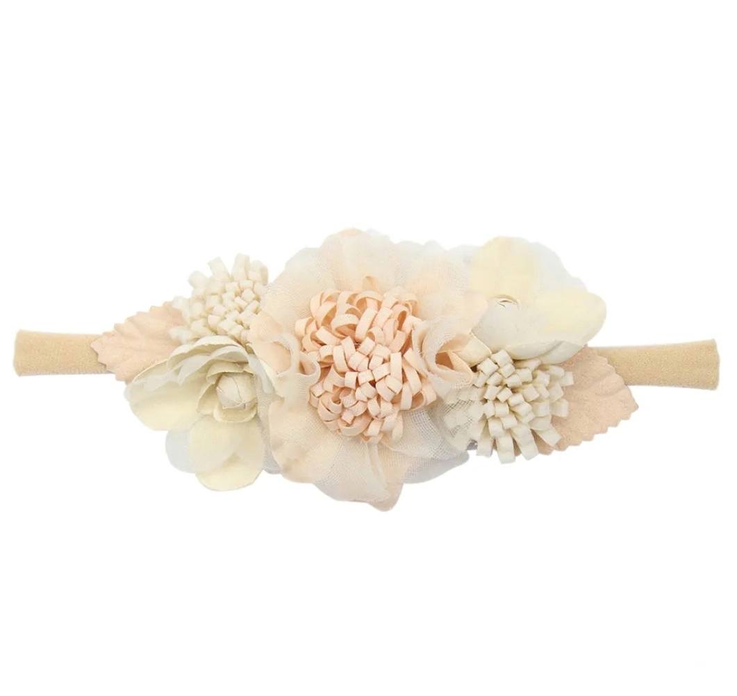 Beige roses big floral baby headband