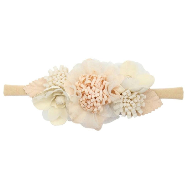 Beige roses big floral baby headband