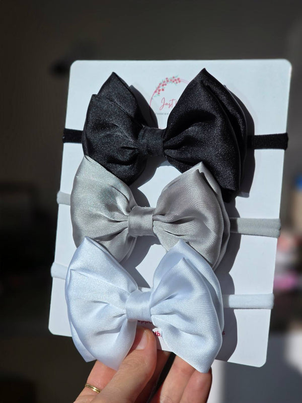 3pcs big bow black/grey/white baby headband set