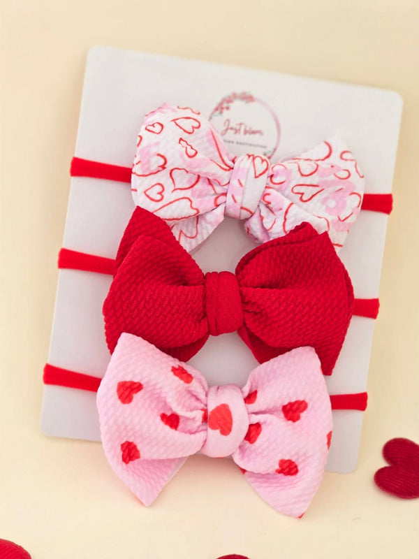 3pcs big bow pink/red baby headband set