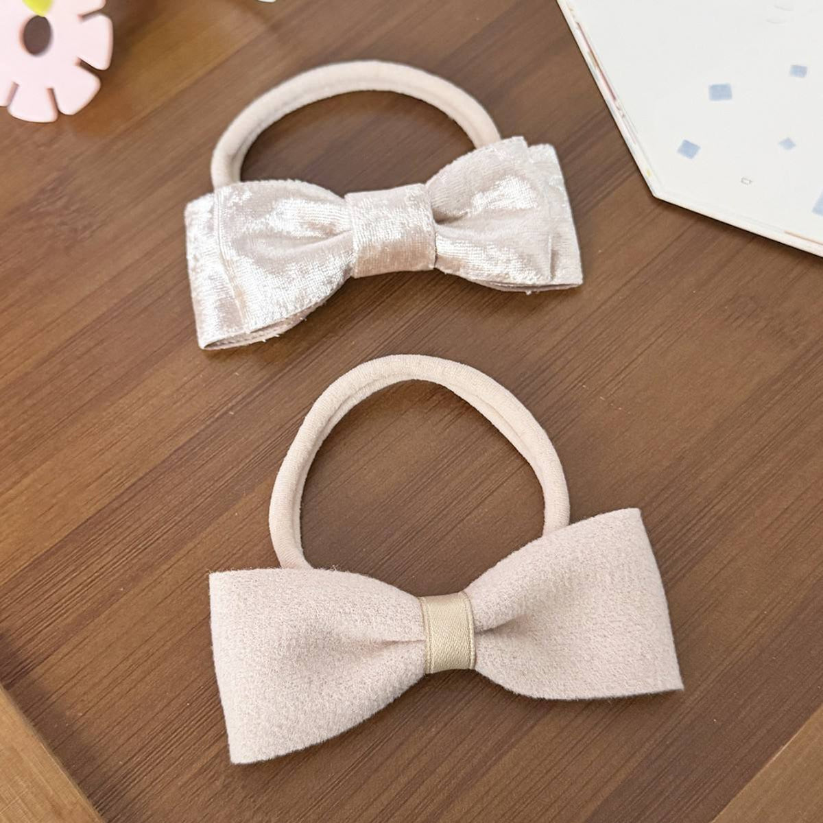 2pcs beige bow baby headband set