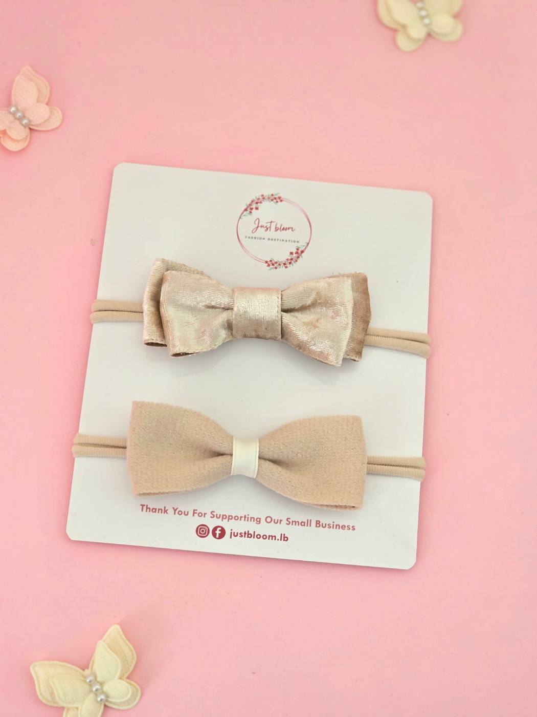 2pcs beige bow baby headband set