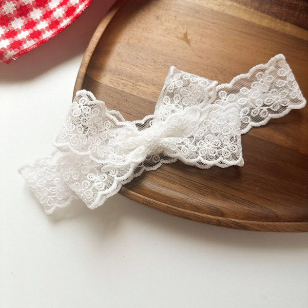 White Lace Bow baby headband