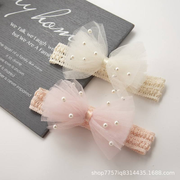 Tulle Bow baby headband with pearls