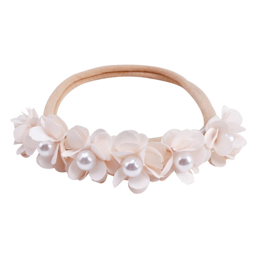 White floral baby headband with pearls