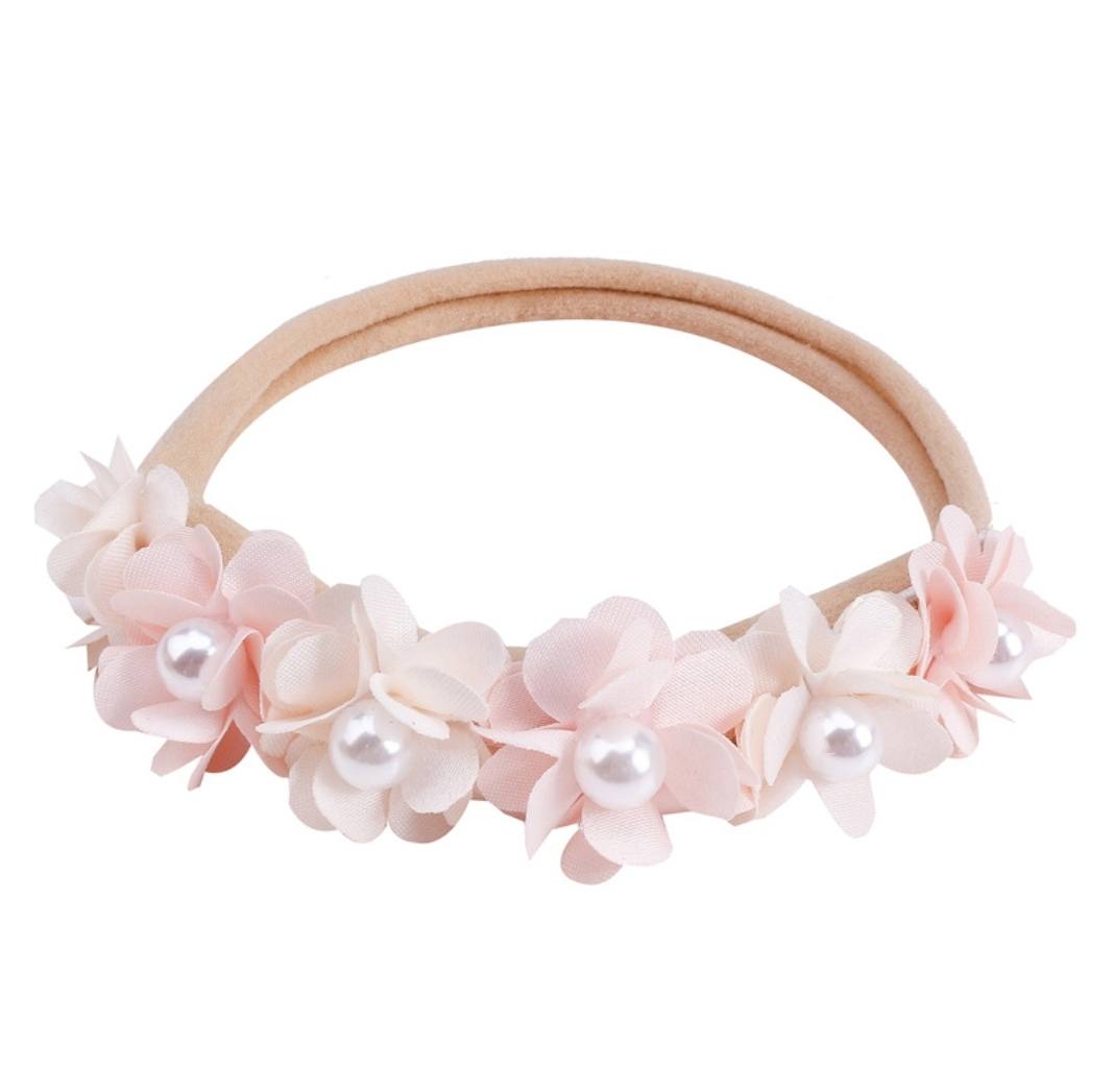 White floral baby headband with pearls