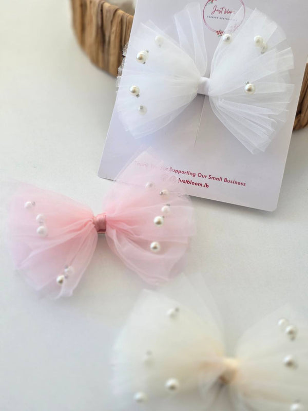 1piece Big Bow Tulle Hair Clip With Pearls