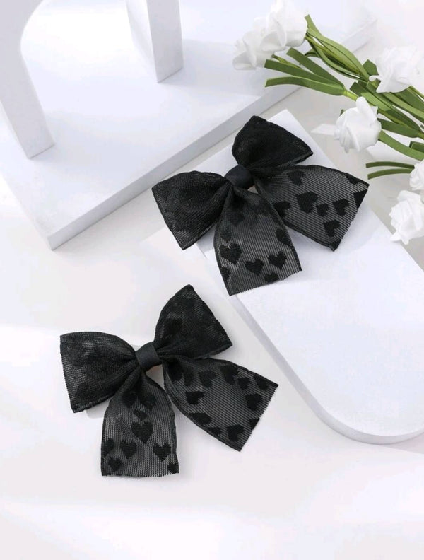 2pcs Hearts patterned Ribbon Bow Clip