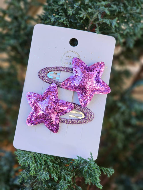 2pcs Glittery Star Snap Clip