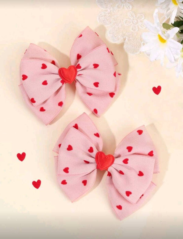 2pcs Pink Big Bow With Hearts