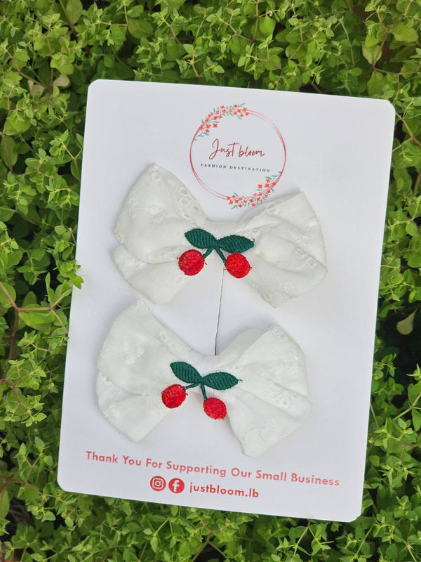 2pcs Cherry White Bow Hair Clip