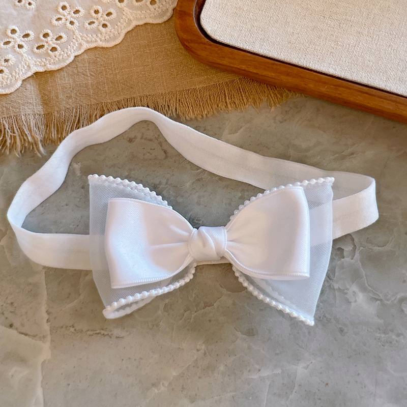 1pc White Tulle and Satin Bow Baby Headband