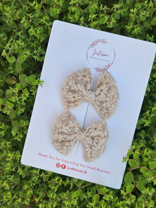 2pcs Beige Embroidered Hair Clip