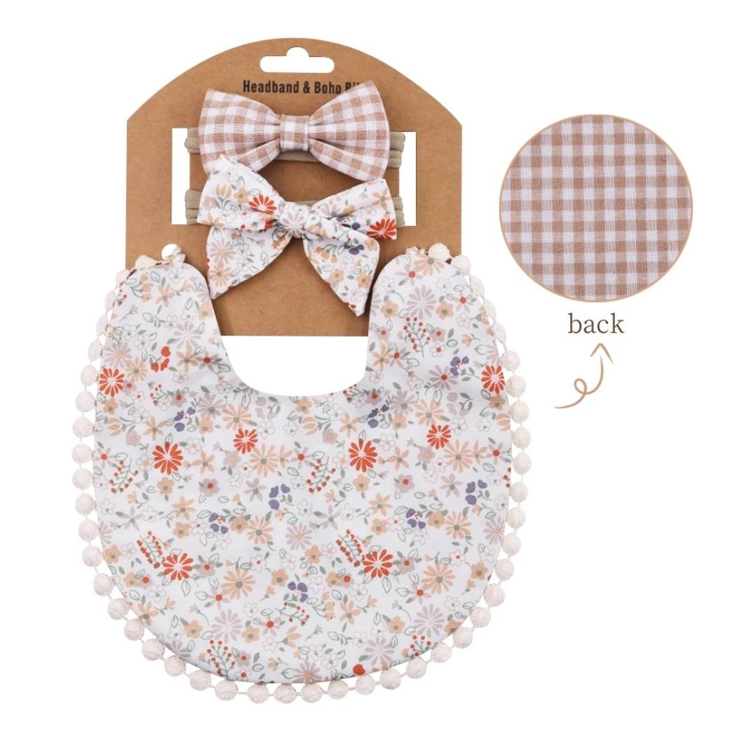 3pcs Floral Bib and Headband set