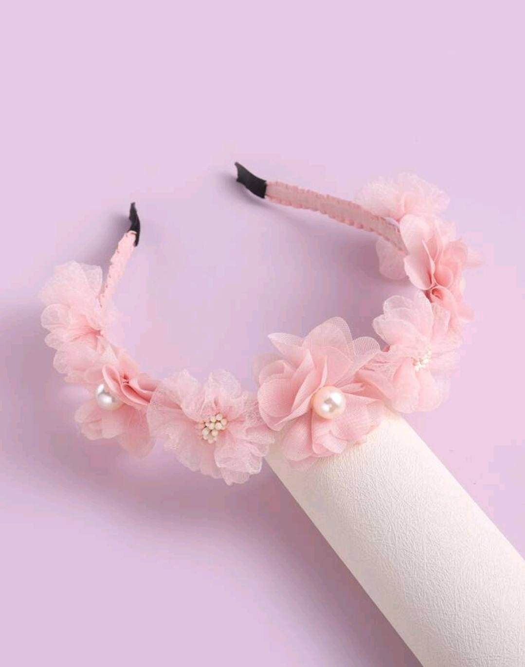 1pc Light Pink Flower Head Band with Pearls