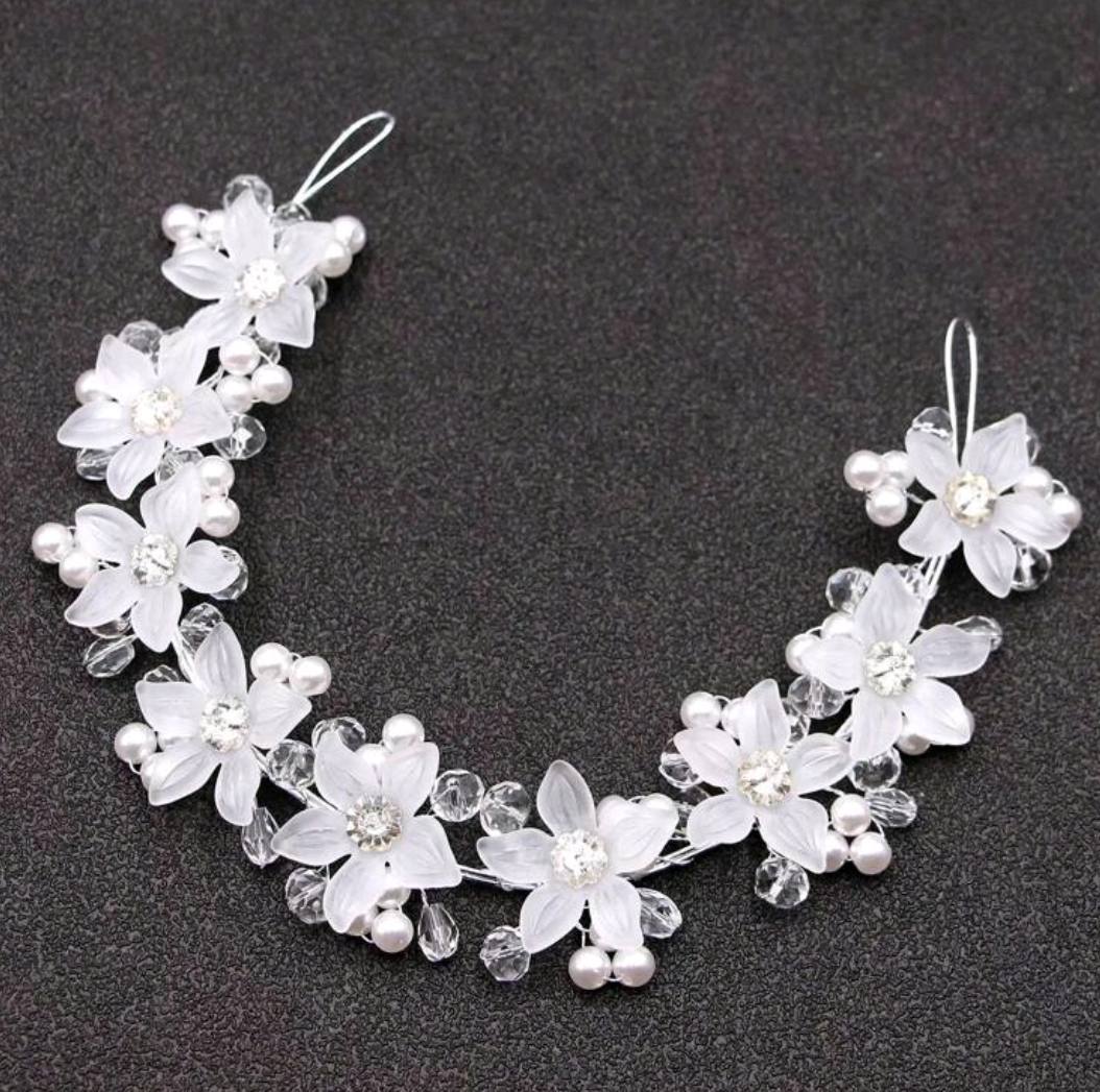 1pc White Flowers Crystal Tiara