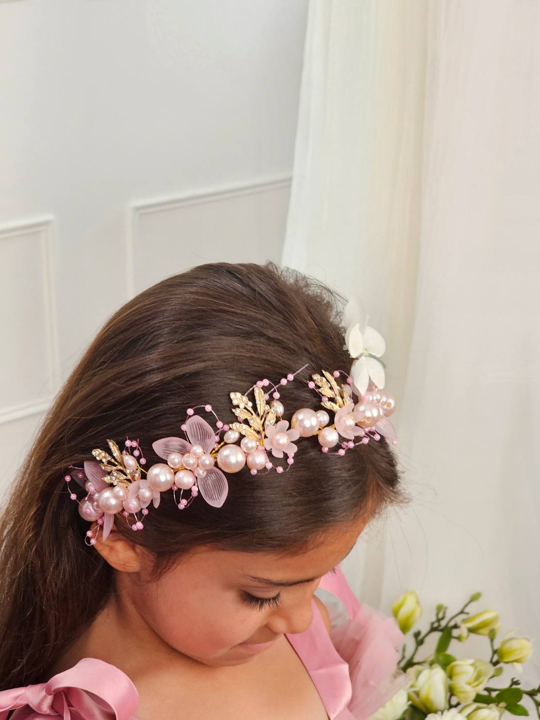 1pc Pearl Crown with Ribbons