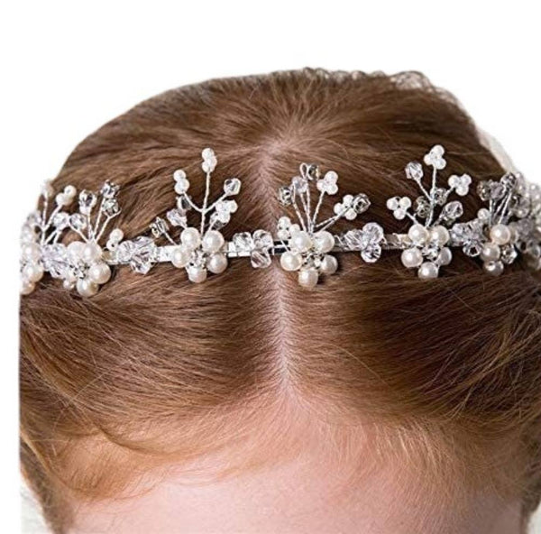 1pc Silver Crown With Pearls