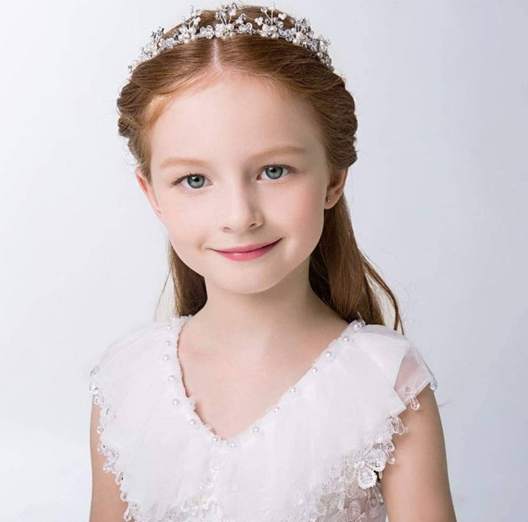 1pc Silver Crown With Pearls