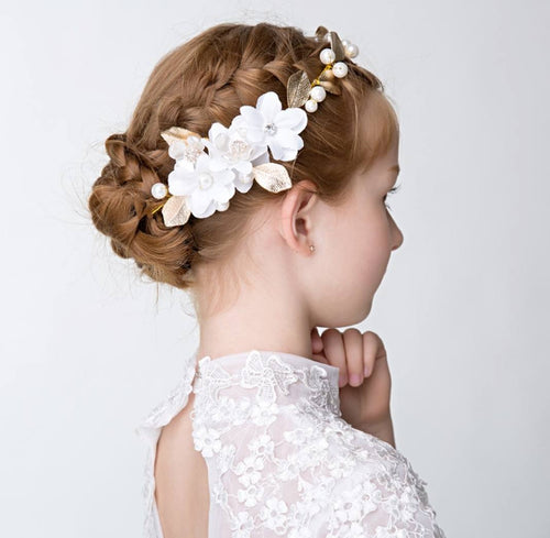 1pc White Floral Golden Headpiece