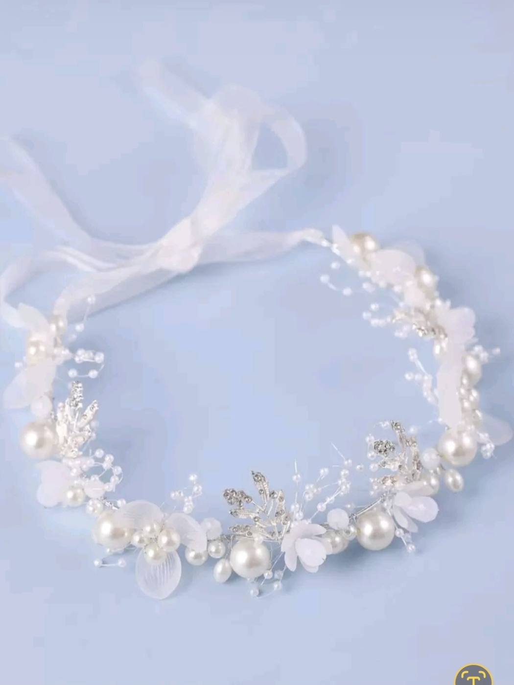 1pc Pearl Crown with Ribbons