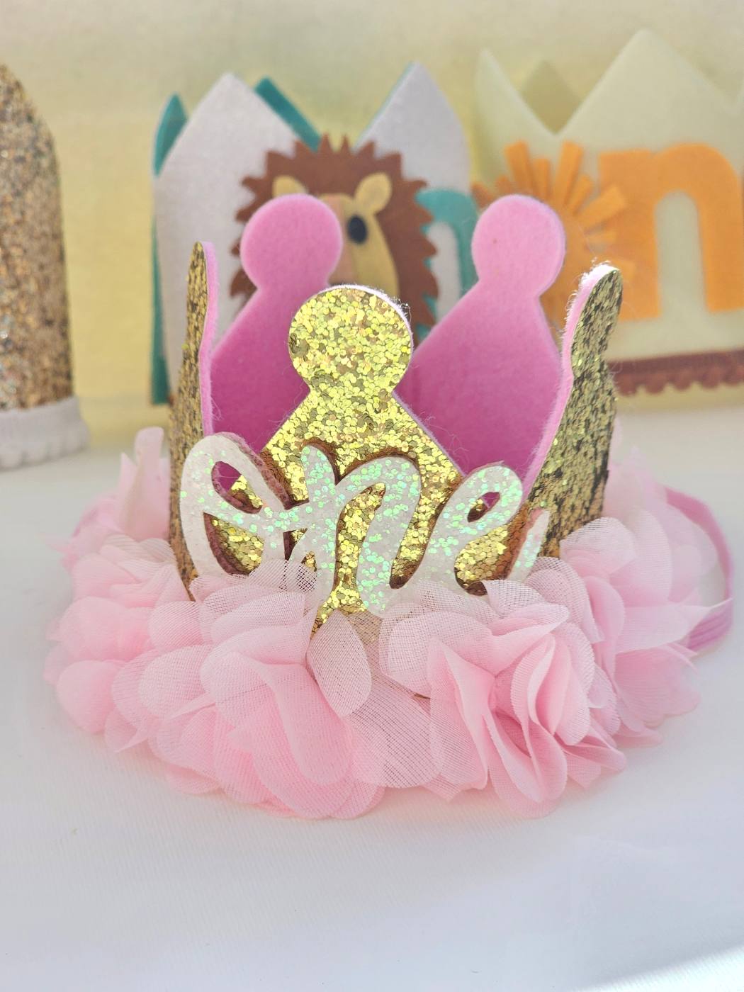 1pcs Pink Petals Birthday Crown 1 year