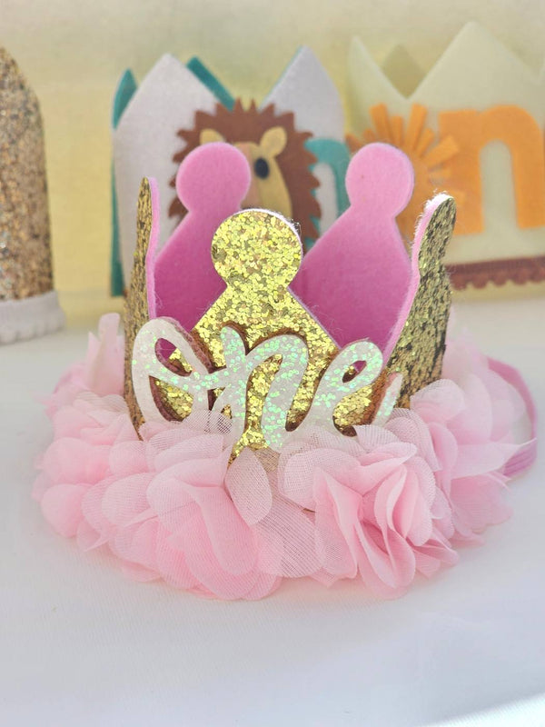 1pcs Pink Petals Birthday Crown 1 year