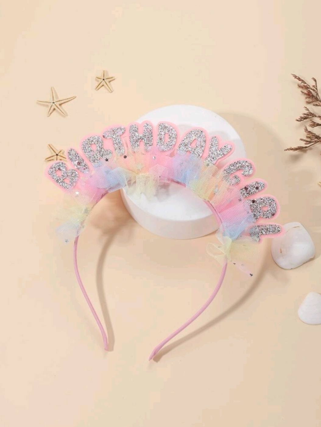 1pc Multicolored Ruffle Birthday Girl Crown