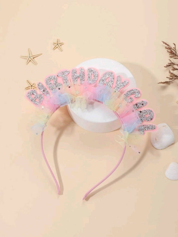 1pc Multicolored Ruffle Birthday Girl Crown