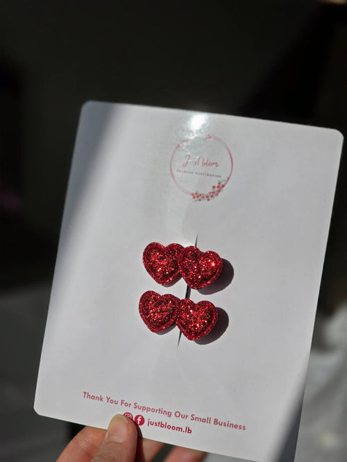 2pcs Glittery Red Heart Hair Clip