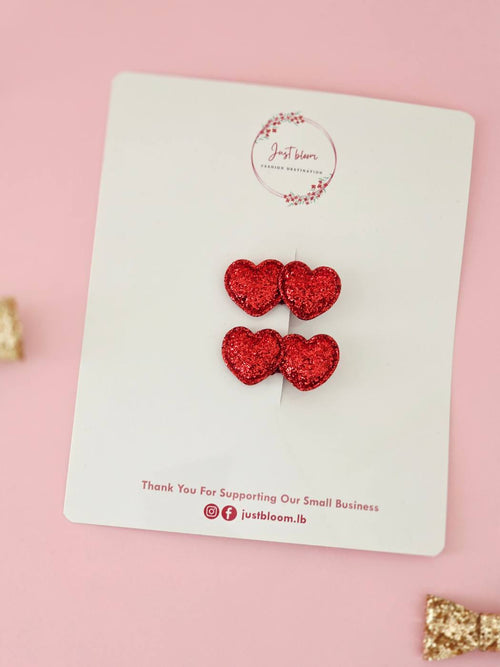 2pcs Glittery Red Heart Hair Clip