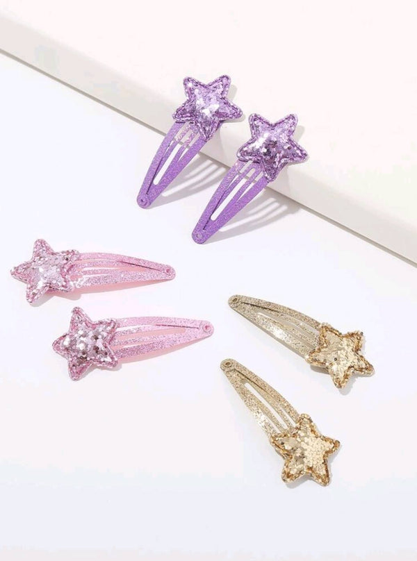 6pcs Glittery Star Snap clips Set