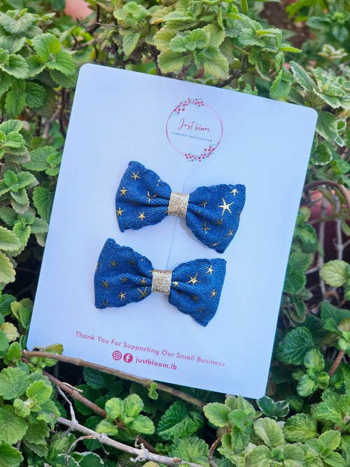 2pc Golden Star Denim Bow Hair Clip