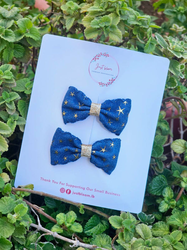 2pc Golden Star Denim Bow Hair Clip