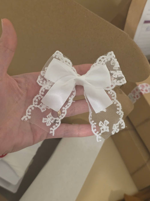 2pc White Lace Ribbon Bow Hair Clip