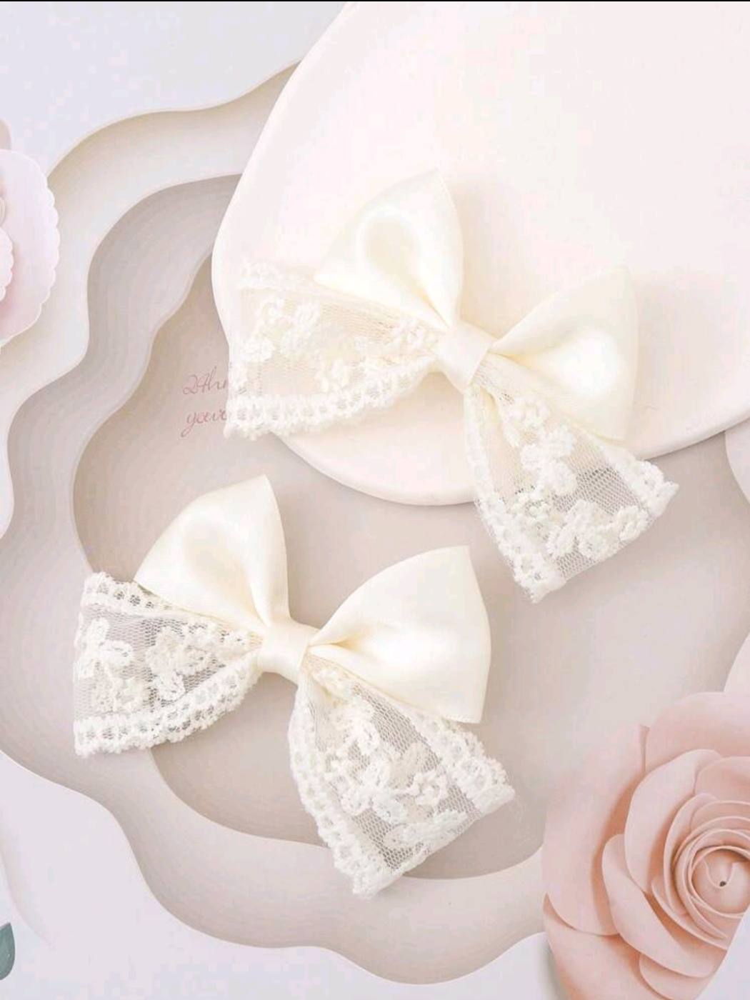2pc Ivory Lace Bow Hair clip